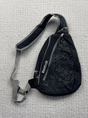 Y2K Reebok RBK Sling Bag Crossbody Gorpcore Black / Gray Tech Utility Bag 2000's
